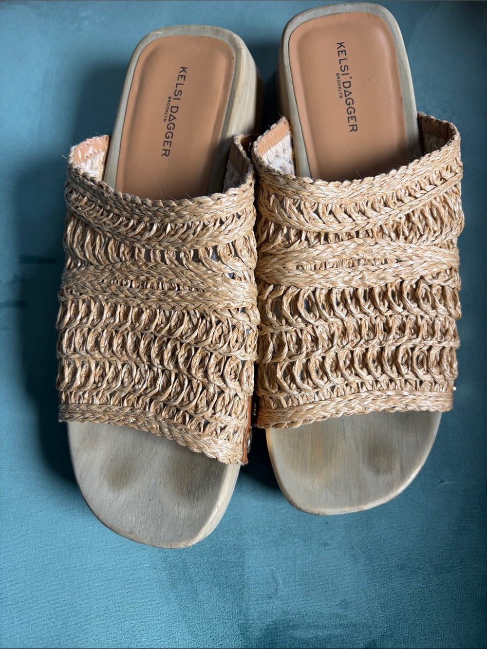 Kelsi Dagger Natural Braided Raffia Slide Mules - Picture 1 of 5